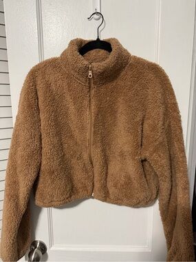 Cozy Offline Cropped Sherpa Jacket in Camel